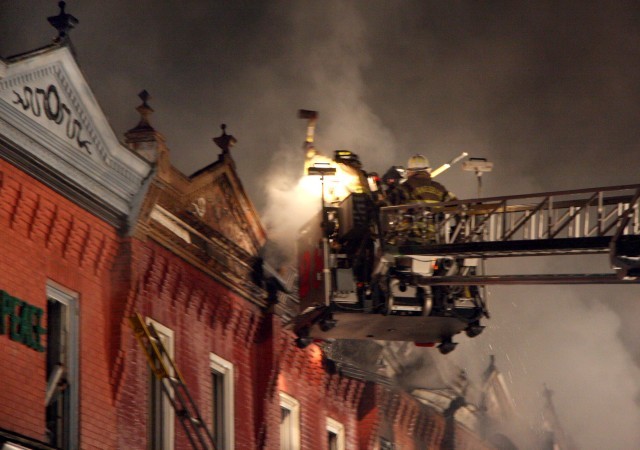 Tower Ladder 28 working on Fleetwood St